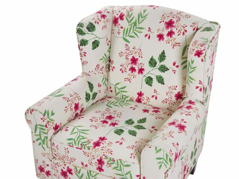 Beliani Sillón De Algodón/poliéster Beige Crema/multicolor Con Reposapiés HAMAR - Imagen 6