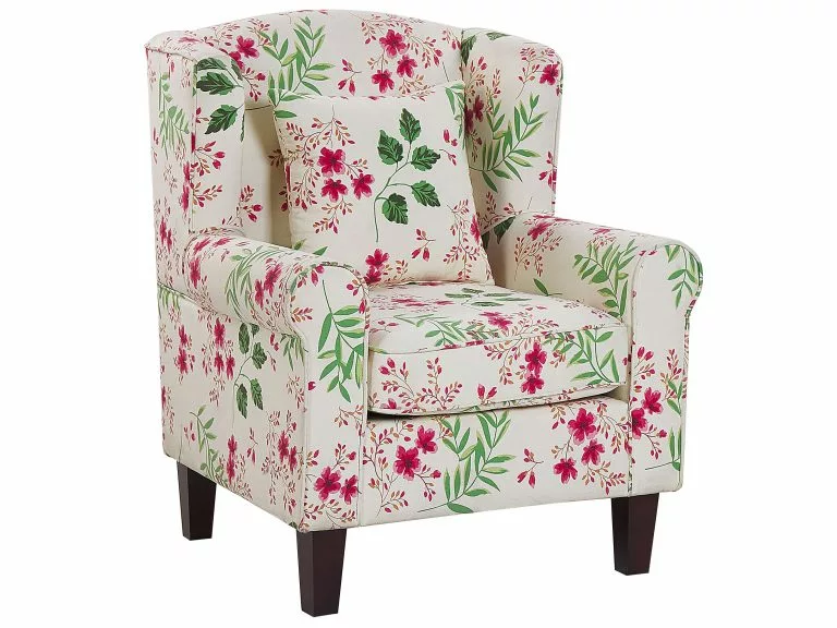 Beliani Sillón De Algodón/poliéster Beige Crema/multicolor Con Reposapiés HAMAR - Imagen 3