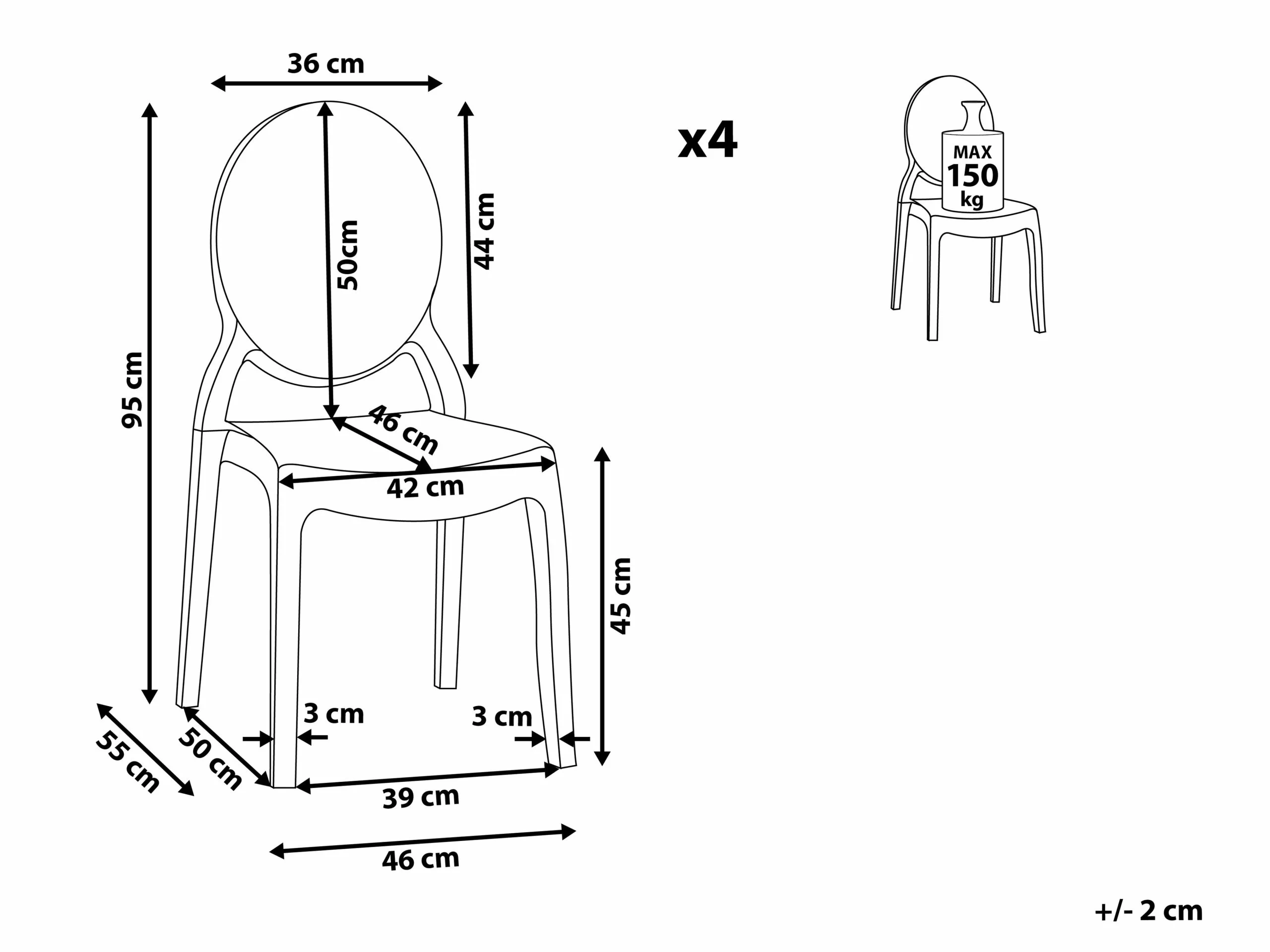 Beliani Conjunto De 4 Sillas De Comedor Negro/transparente MERTON 9 Beliani Conjunto De 4 Sillas De Comedor Negro/transparente MERTON - Imagen 7