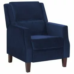 Beliani Sillón Reclinable De Terciopelo Azul Marino/madera Oscura EGERSUND