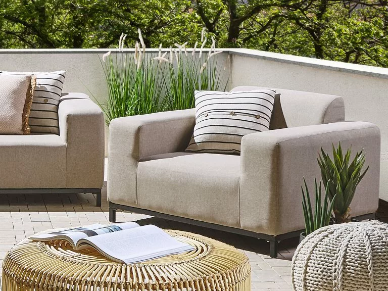 Beliani Conjunto De 2 Sillones De Poliéster Beige Arena/negro ROVIGO 4 Beliani Conjunto De 2 Sillones De Poliéster Beige Arena/negro ROVIGO - Imagen 2