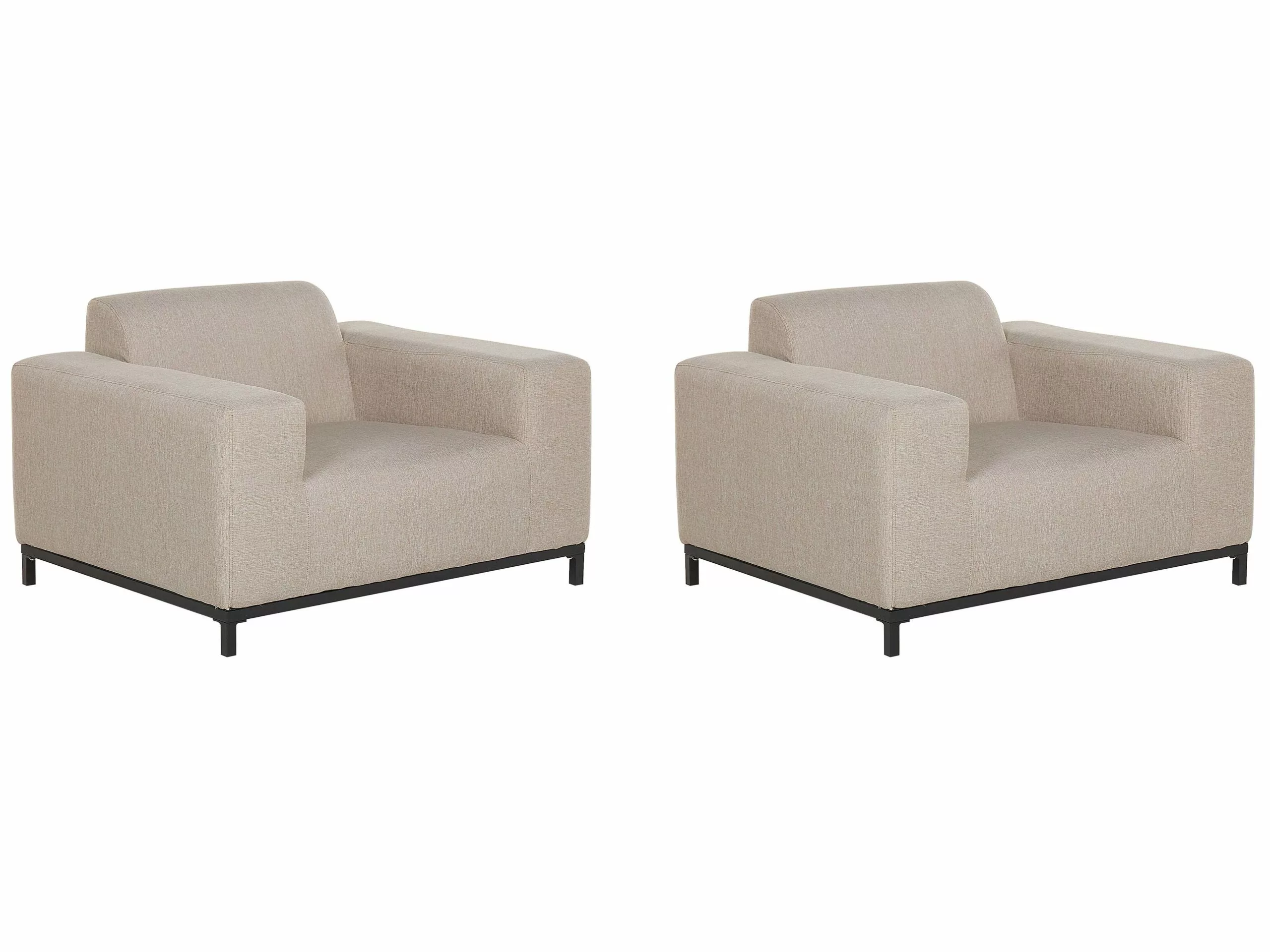 Beliani Conjunto De 2 Sillones De Poliéster Beige Arena/negro ROVIGO 3 Beliani Conjunto De 2 Sillones De Poliéster Beige Arena/negro ROVIGO