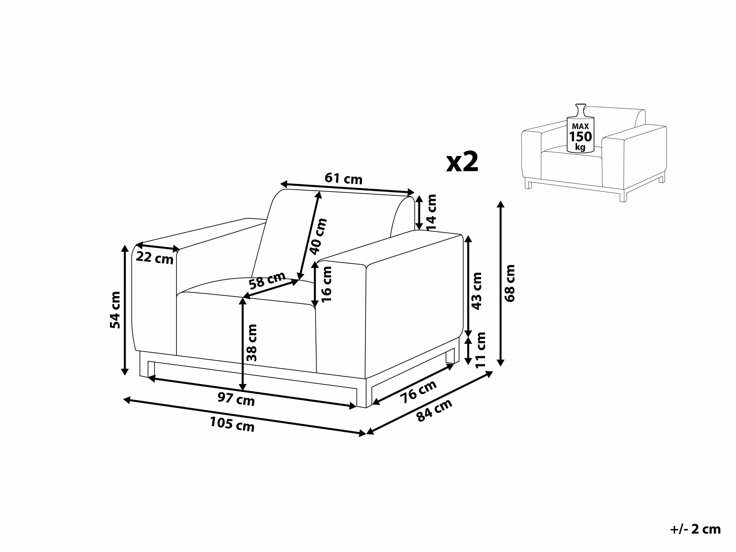 Beliani Conjunto De 2 Sillones De Poliéster Beige Arena/negro ROVIGO 12 Beliani Conjunto De 2 Sillones De Poliéster Beige Arena/negro ROVIGO - Imagen 10