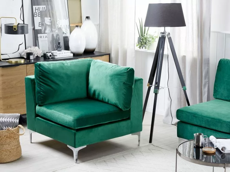 Beliani Sección Esquinera De Terciopelo Verde EVJA - Imagen 2