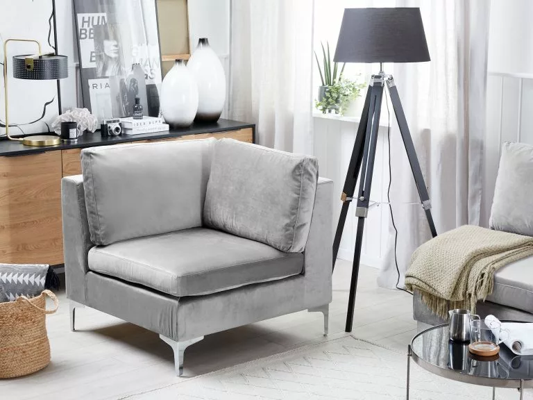 Beliani Sección Esquinera De Terciopelo Gris EVJA 4 Beliani Sección Esquinera De Terciopelo Gris EVJA - Imagen 2