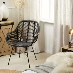 Beliani Silla De Comedor De Ratán Negro CANORA -Sillas Ventas undef src sa picid 799493 type color image scaled