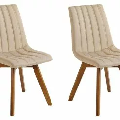 Beliani Conjunto De 2 Sillas De Poliéster Beige Arena/madera Oscura CALGARY