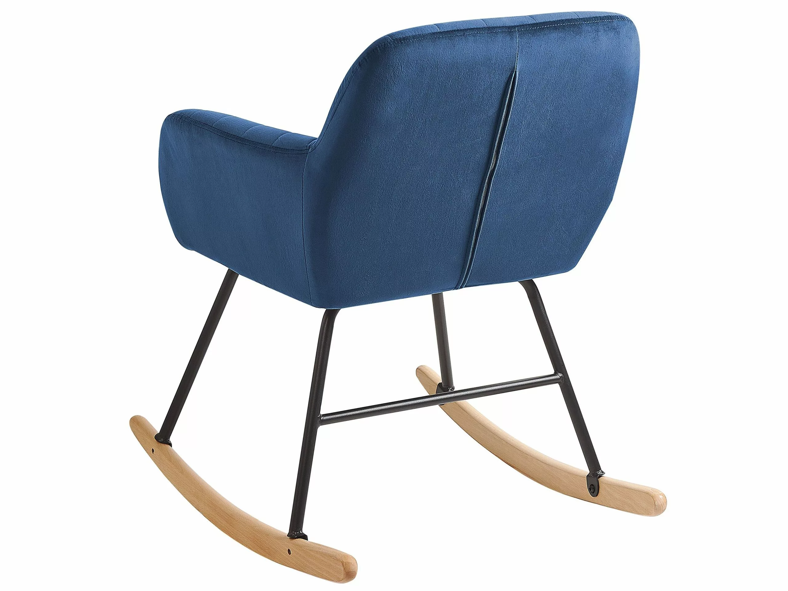 Beliani Silla Mecedora De Terciopelo Azul Marino/negro/madera Clara LIARUM - Imagen 4