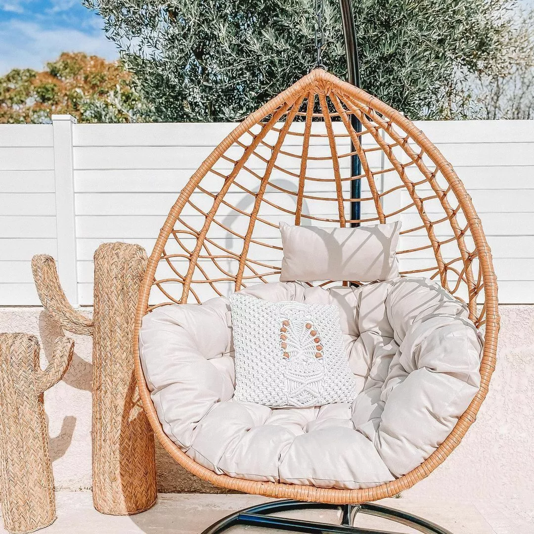 Beliani Silla Colgante Con Soporte De Ratán Beige/natural/negro ARSITA 10 Beliani Silla Colgante Con Soporte De Ratán Beige/natural/negro ARSITA - Imagen 8