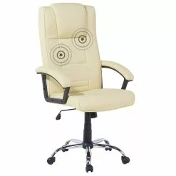 Beliani Sillón De Masaje De Piel Sintética Beige Claro/negro/plateado COMFORT II