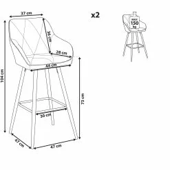 Beliani Conjunto De 2 Sillas De Bar De Poliéster Gris/negro DARIEN -Sillas Ventas undef src sa picid 802495 type whitesh image scaled