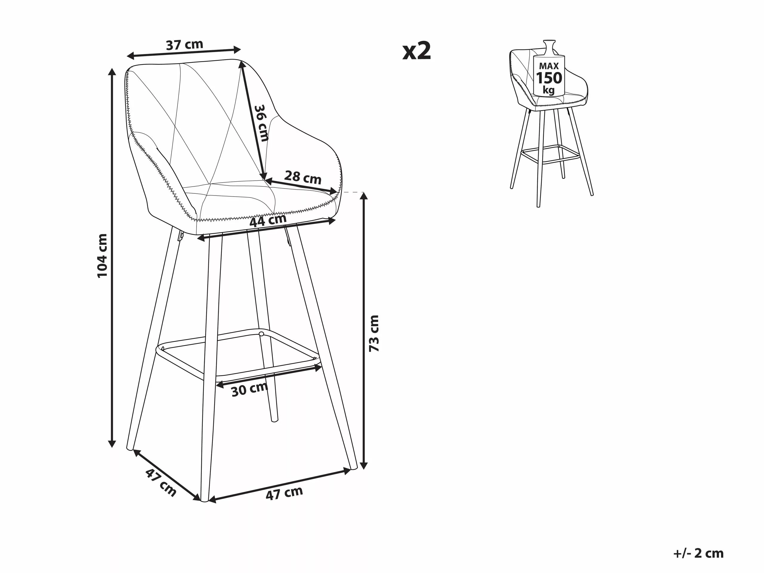 Beliani Conjunto De 2 Sillas De Bar De Poliéster Gris/negro DARIEN - Imagen 10