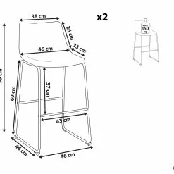 Beliani Conjunto De 2 Sillas De Bar De Poliéster Azul Turquesa/negro FRANKS -Sillas Ventas undef src sa picid 802498 type whitesh image scaled