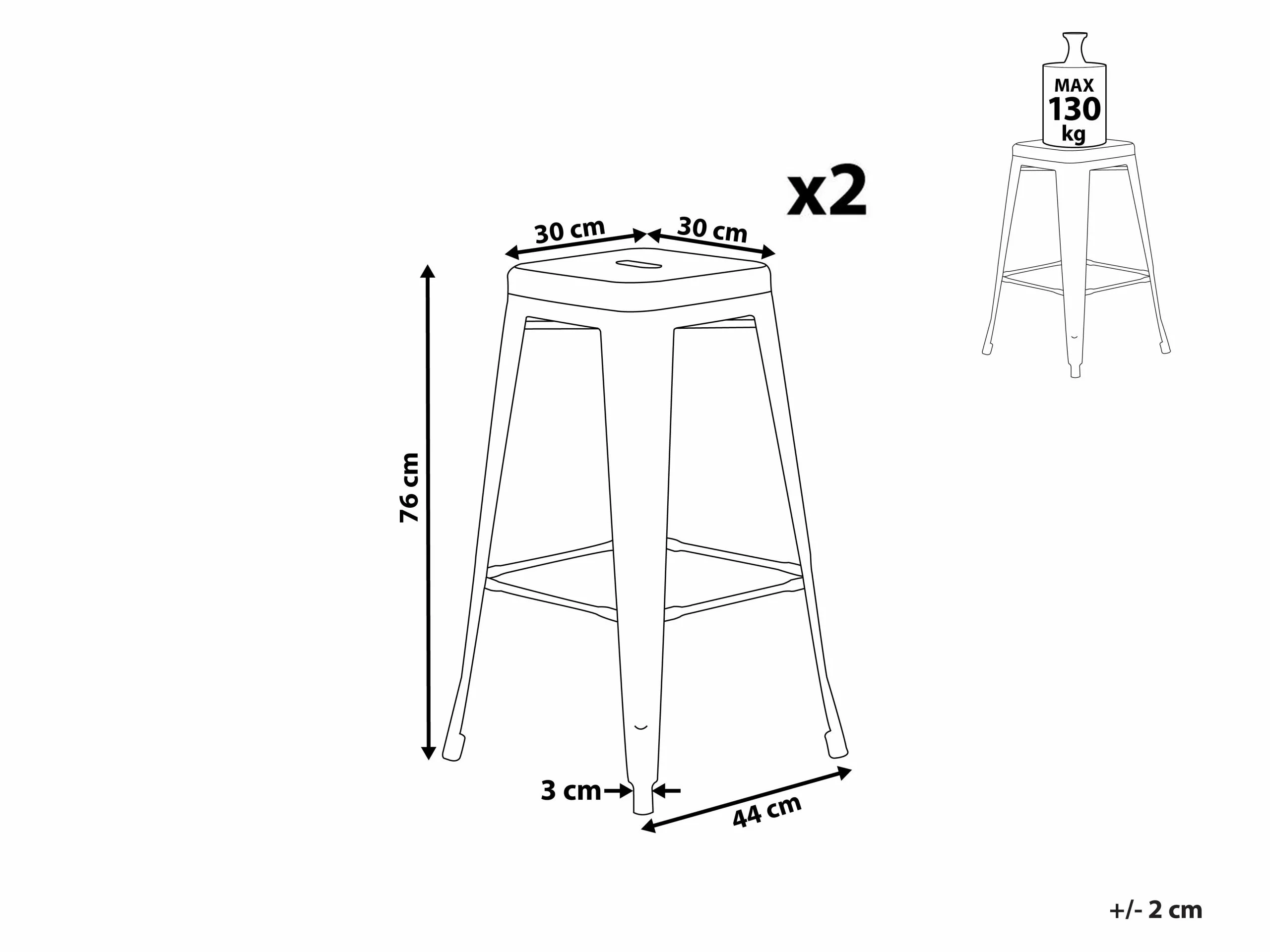 Beliani Conjunto De 2 Taburetes De Metal Blanco/dorado 76 Cm CABRILLO - Imagen 7