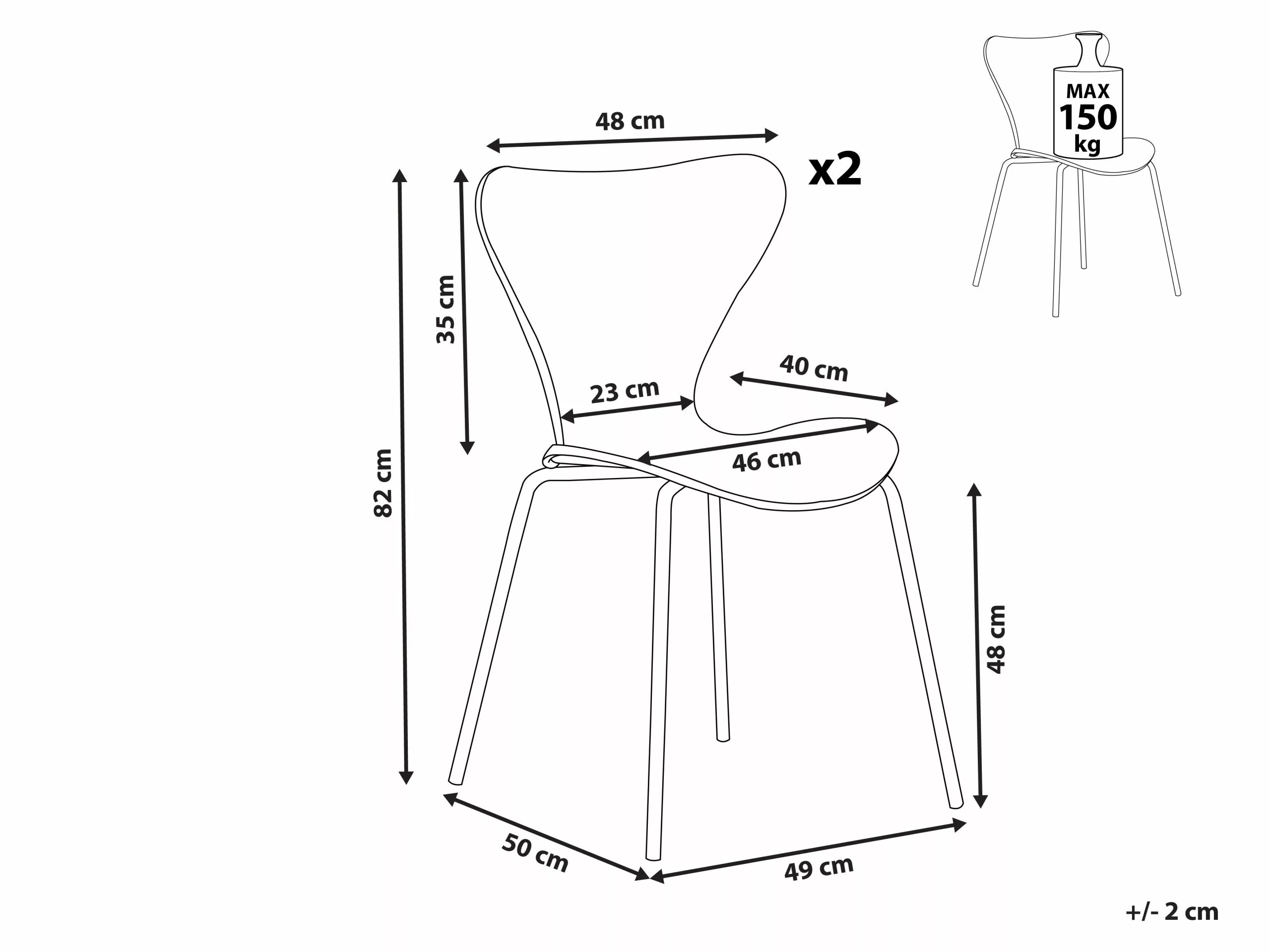 Beliani Conjunto De 2 Sillas De Comedor Negro/plateado BOONVILLE - Imagen 8