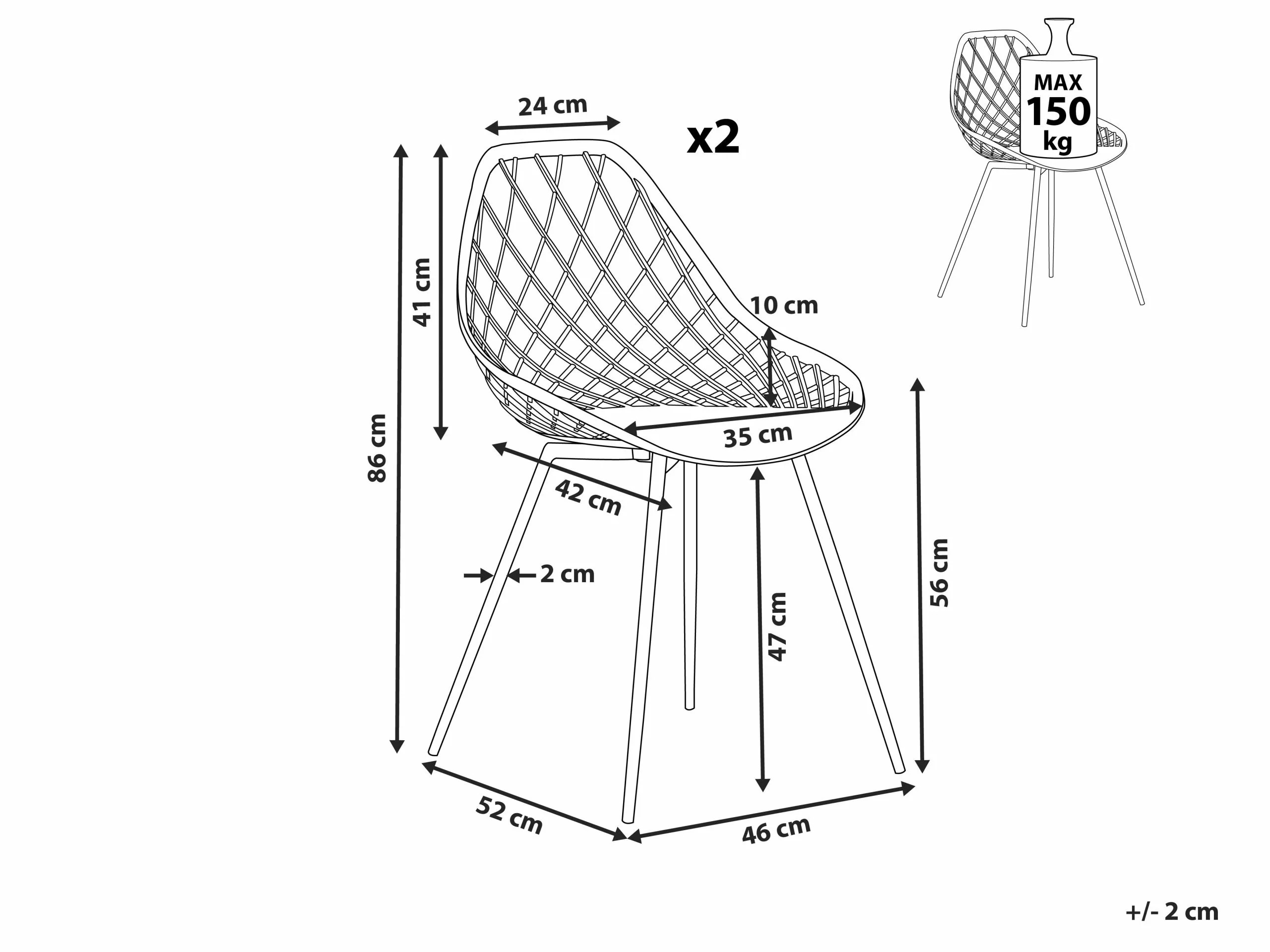 Beliani Conjunto De 2 Sillas De Comedor Blanco/negro CANTON - Imagen 8