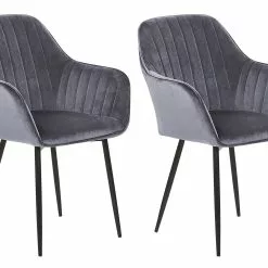 Beliani Conjunto De 2 Sillas De Comedor De Terciopelo Gris/negro WELLSTON