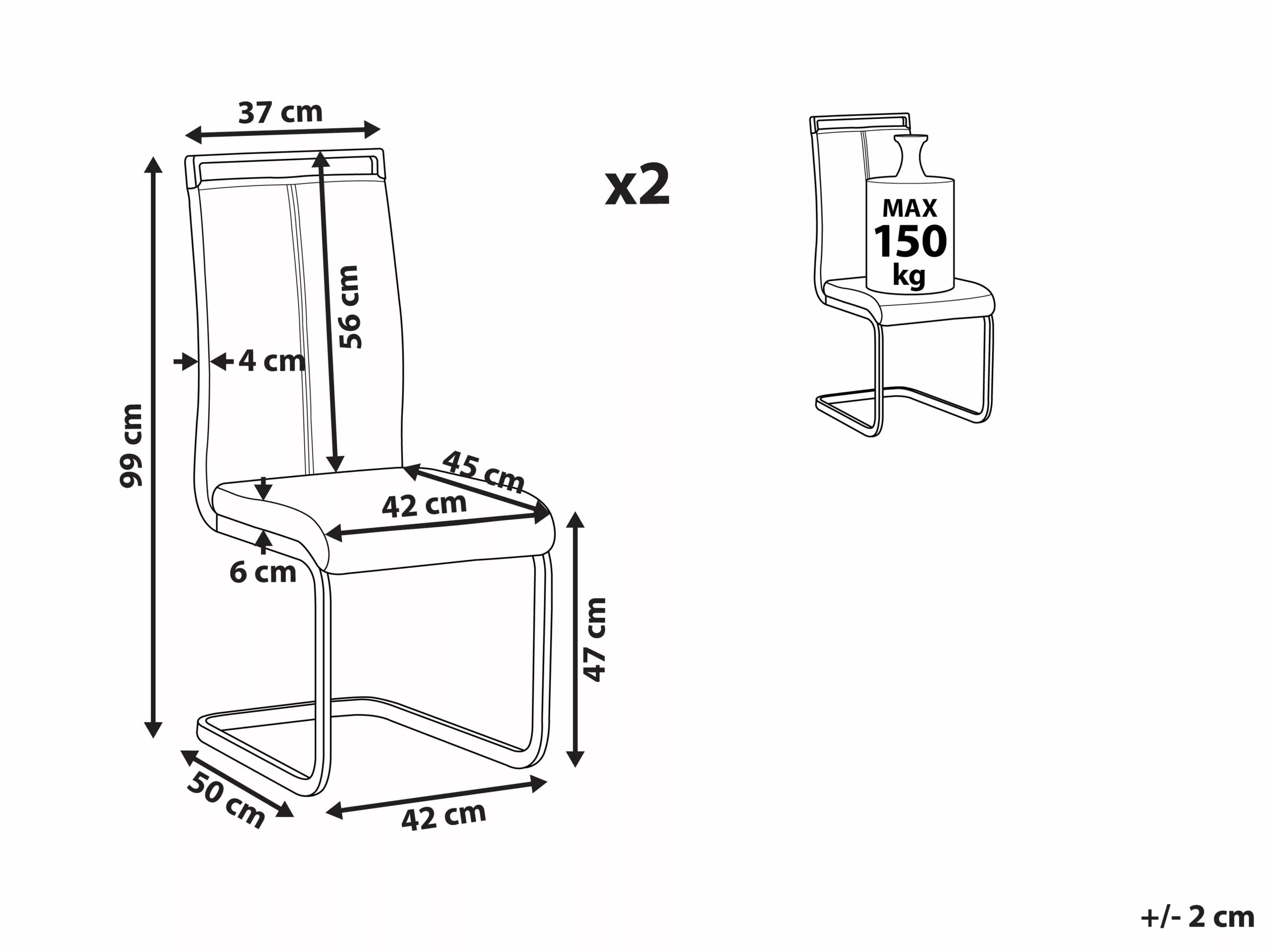 Beliani Conjunto De 2 Sillas De Comedor De Piel Sintética Negro/plateado GREEDIN 11 Beliani Conjunto De 2 Sillas De Comedor De Piel Sintética Negro/plateado GREEDIN - Imagen 9