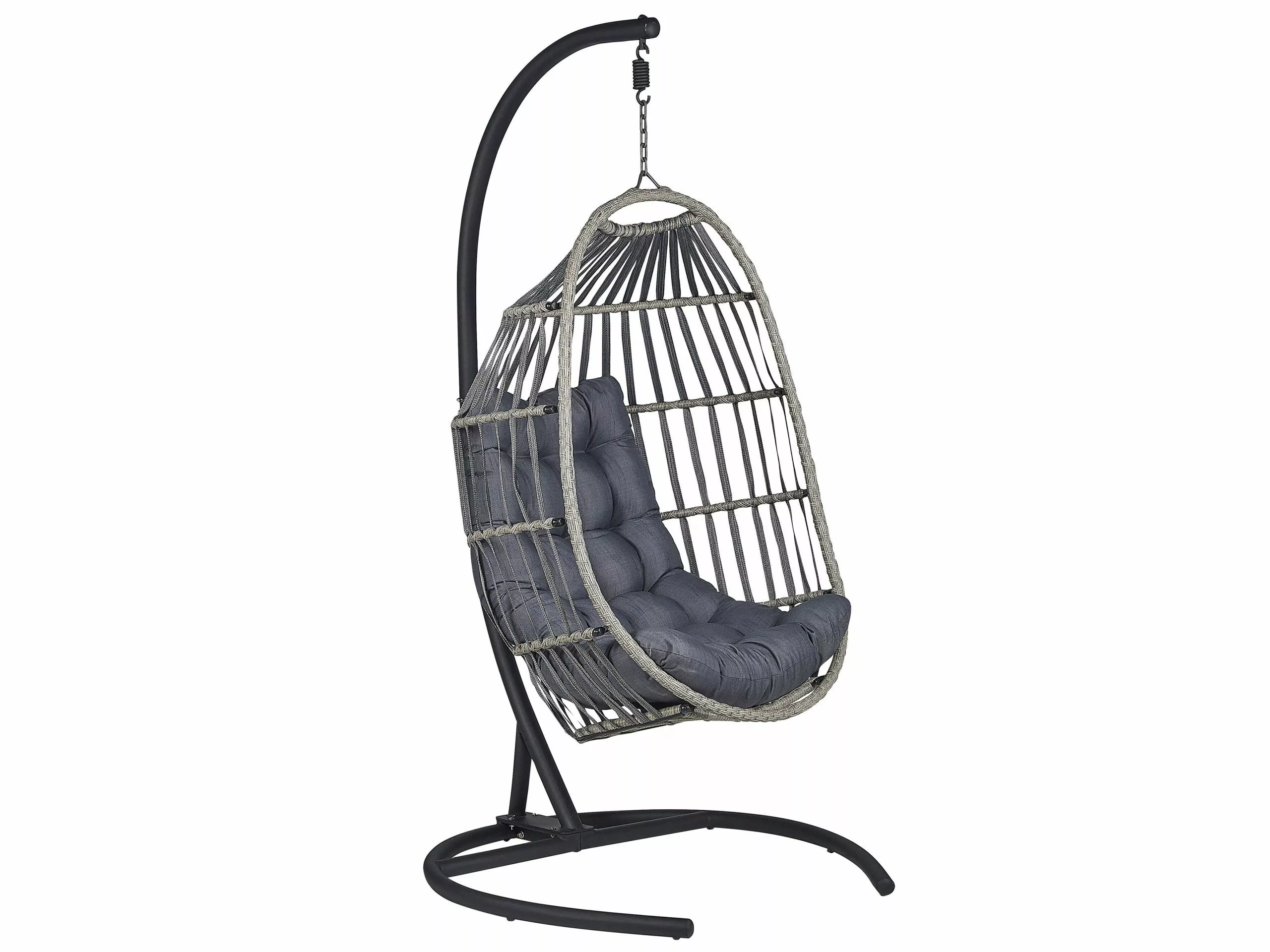 Beliani Silla Colgante De Ratán Gris Oscuro Con Soporte SESIA 3 Beliani Silla Colgante De Ratán Gris Oscuro Con Soporte SESIA