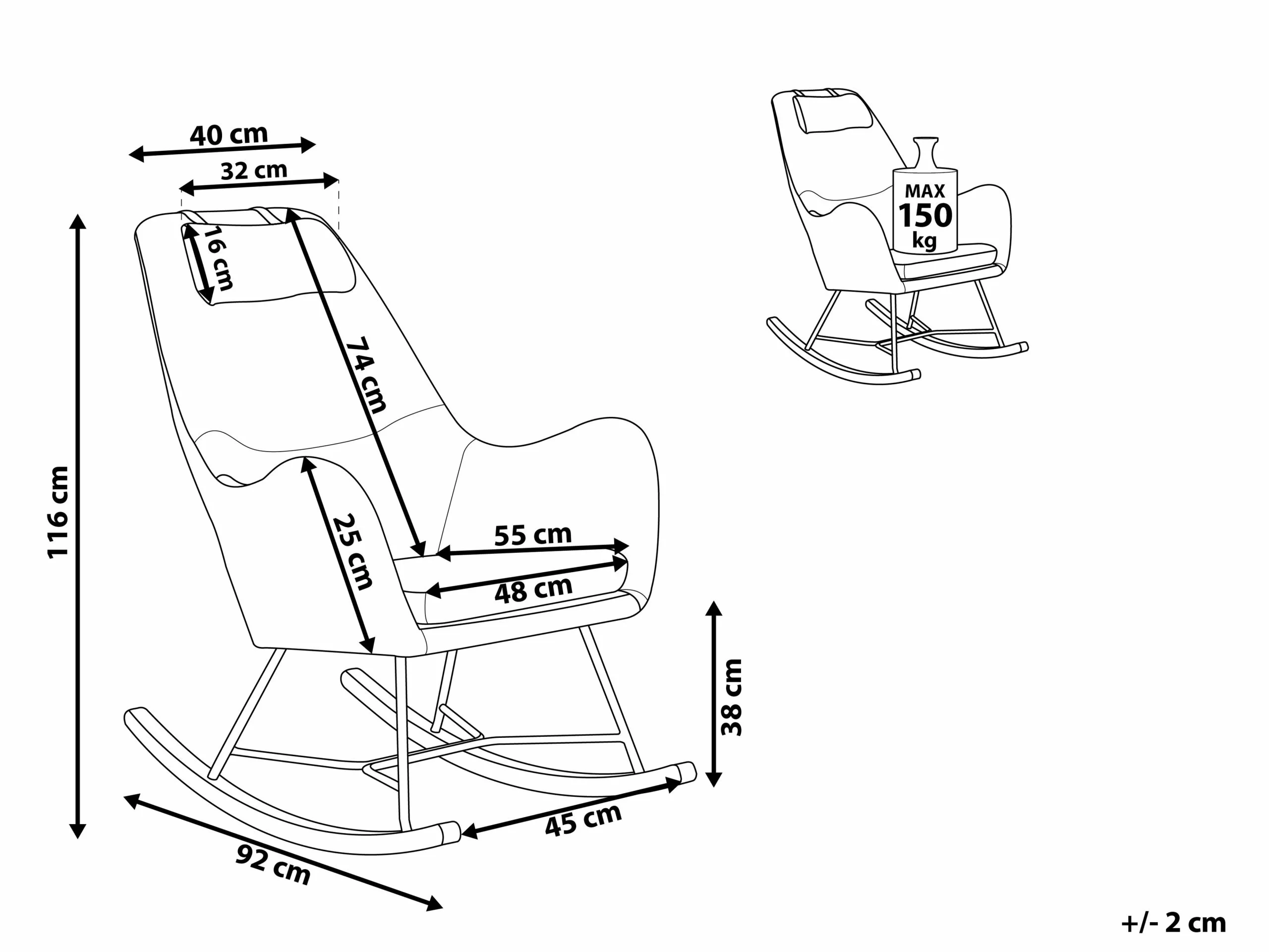 Beliani Silla Mecedora De Poliéster Amarillo/madera Clara/negro ARRIE - Imagen 9