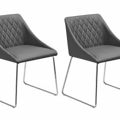 Beliani Conjunto De 2 Sillas De Comedor De Piel Sintética Gris/plateado ARCATA