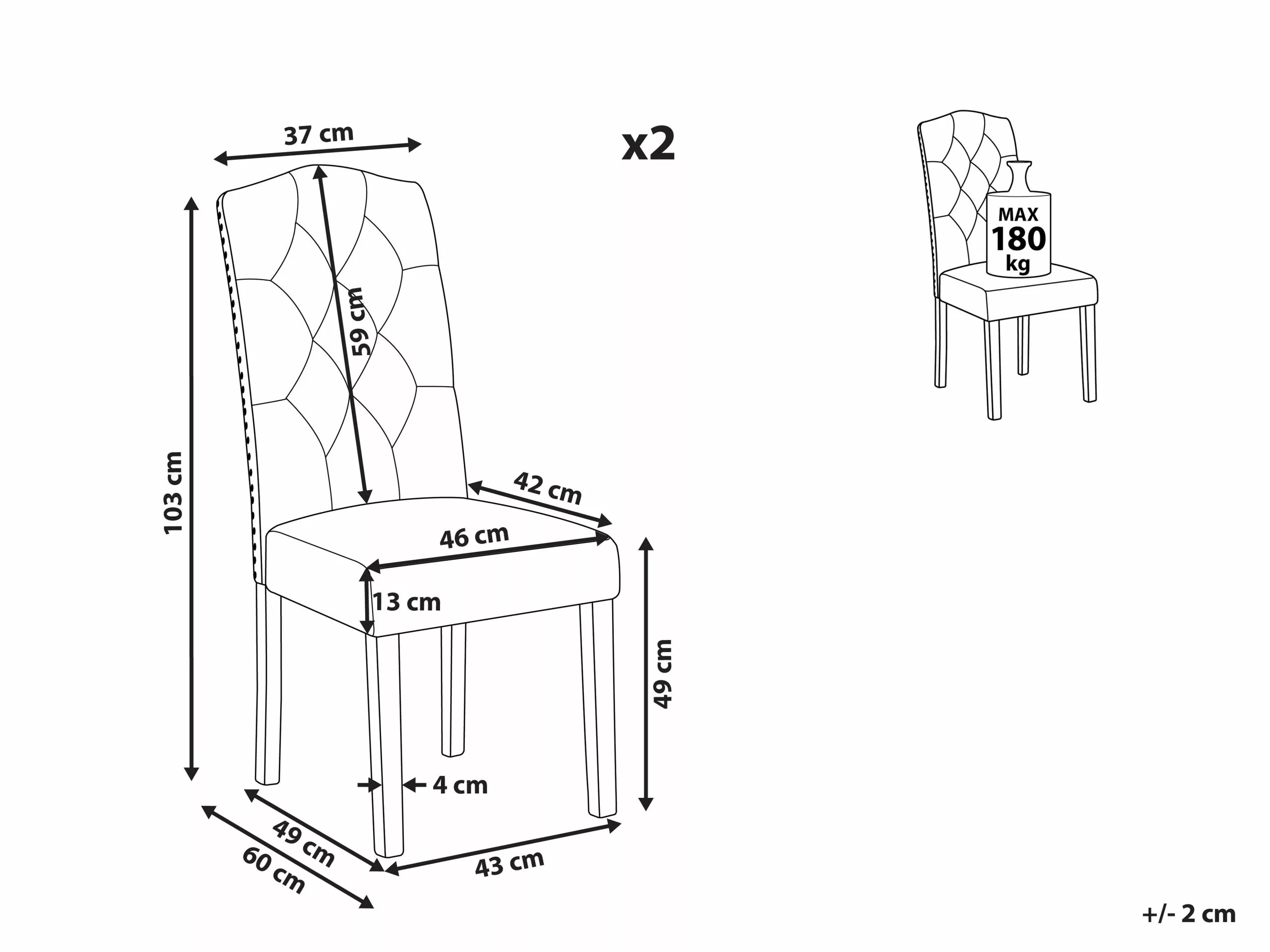 Beliani Conjunto De 2 Sillas De Comedor De Poliéster Gris/negro SHIRLEY - Imagen 9