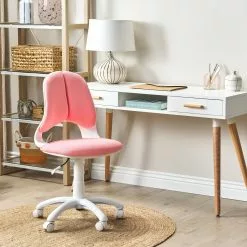 Beliani Silla De Oficina De Poliéster Rosa/blanco MARGUERITE -Sillas Ventas undef src sa picid 817875 type color image scaled