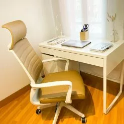 Beliani Silla Oficina Reclinable De Poliéster Marrón Claro/blanco LEADER -Sillas Ventas undef src sa picid 822732 type whitesh image scaled