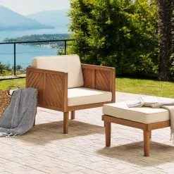 Beliani Sillón De Jardín De Madera De Acacia Madera Clara/blanco Crema BARATTI -Sillas Ventas undef src sa picid 830818 type color image scaled