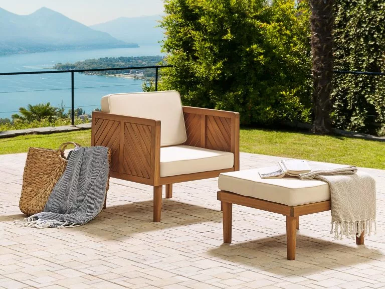 Beliani Sillón De Jardín De Madera De Acacia Madera Clara/blanco Crema BARATTI - Imagen 2