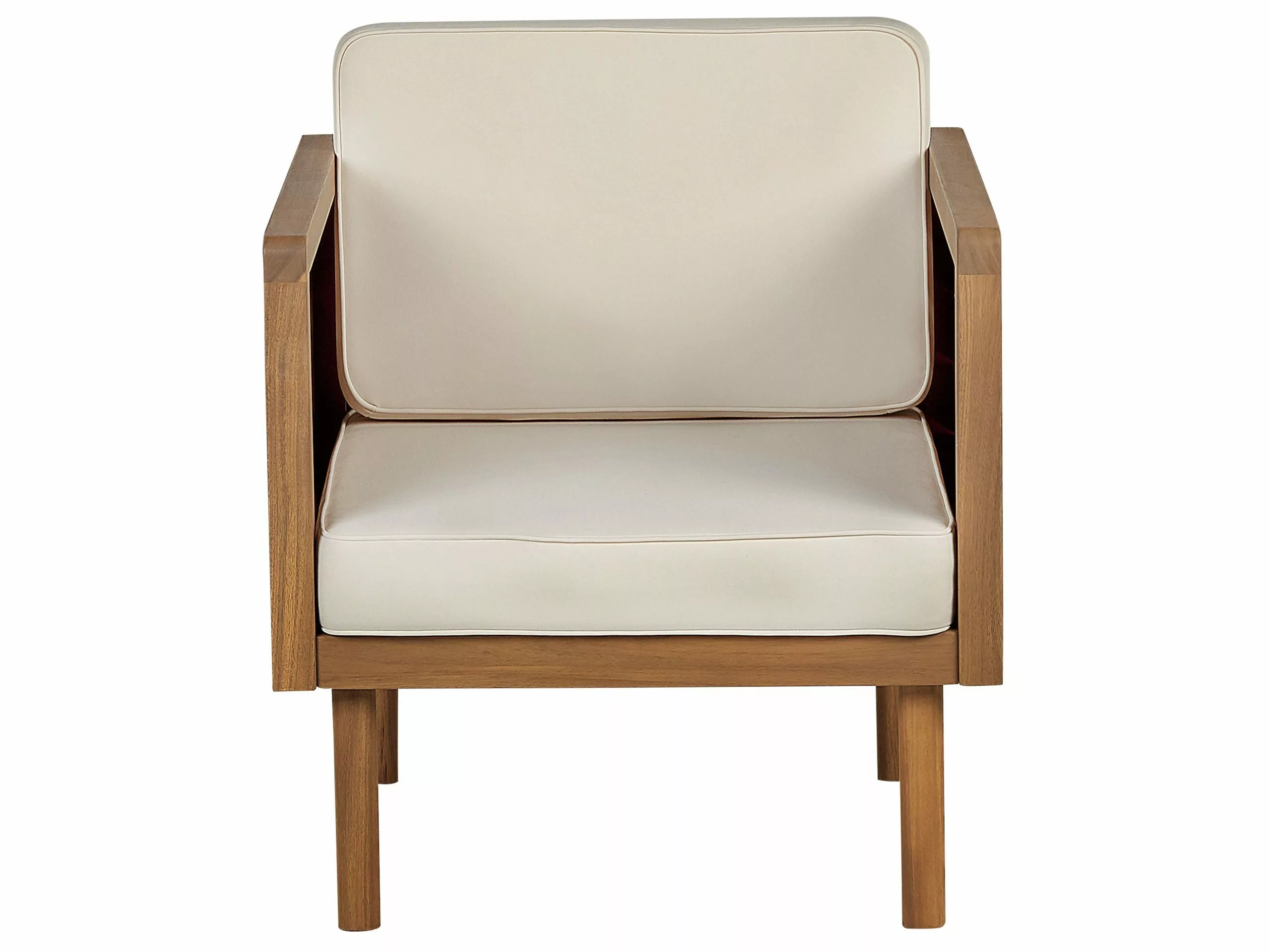 Beliani Sillón De Jardín De Madera De Acacia Madera Clara/blanco Crema BARATTI - Imagen 3