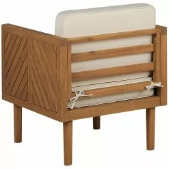 Beliani Sillón De Jardín De Madera De Acacia Madera Clara/blanco Crema BARATTI -Sillas Ventas undef src sa picid 830820 type whitesh image scaled