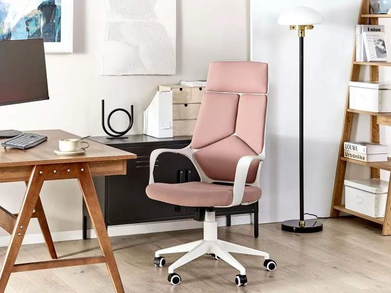 Beliani Silla De Oficina Reclinable De Poliéster Rosa Melocotón/blanco DELIGHT 4 Beliani Silla De Oficina Reclinable De Poliéster Rosa Melocotón/blanco DELIGHT - Imagen 2