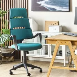 Beliani Silla De Oficina Reclinable De Poliéster Verde Azulado/negro GRANDIOSE -Sillas Ventas undef src sa picid 834292 type color image scaled