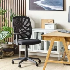 Beliani Silla De Oficina Reclinable De Poliéster Negro BONNY -Sillas Ventas undef src sa picid 834328 type color image scaled