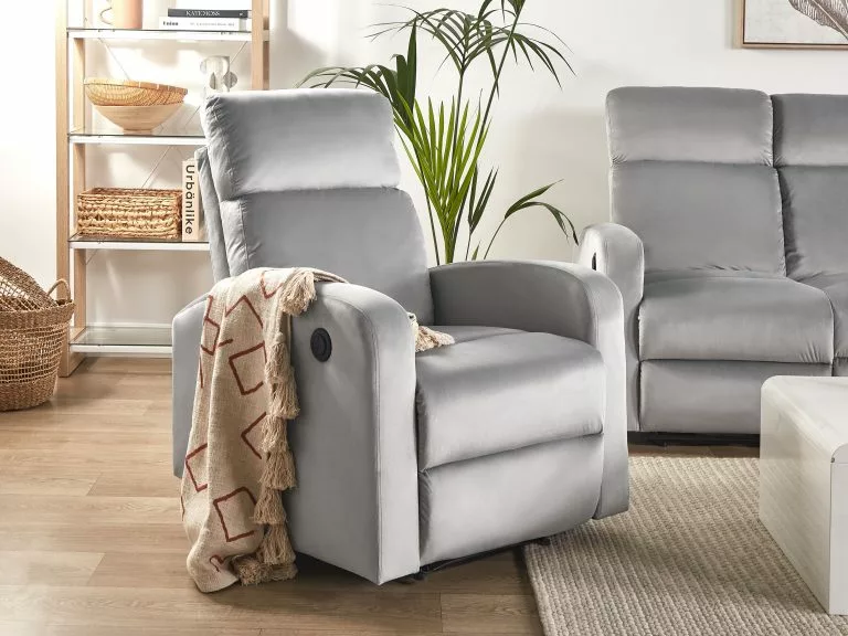 Beliani Sillón Reclinable Eléctrico De Terciopelo Gris Claro VERDAL 4 Beliani Sillón Reclinable Eléctrico De Terciopelo Gris Claro VERDAL - Imagen 2