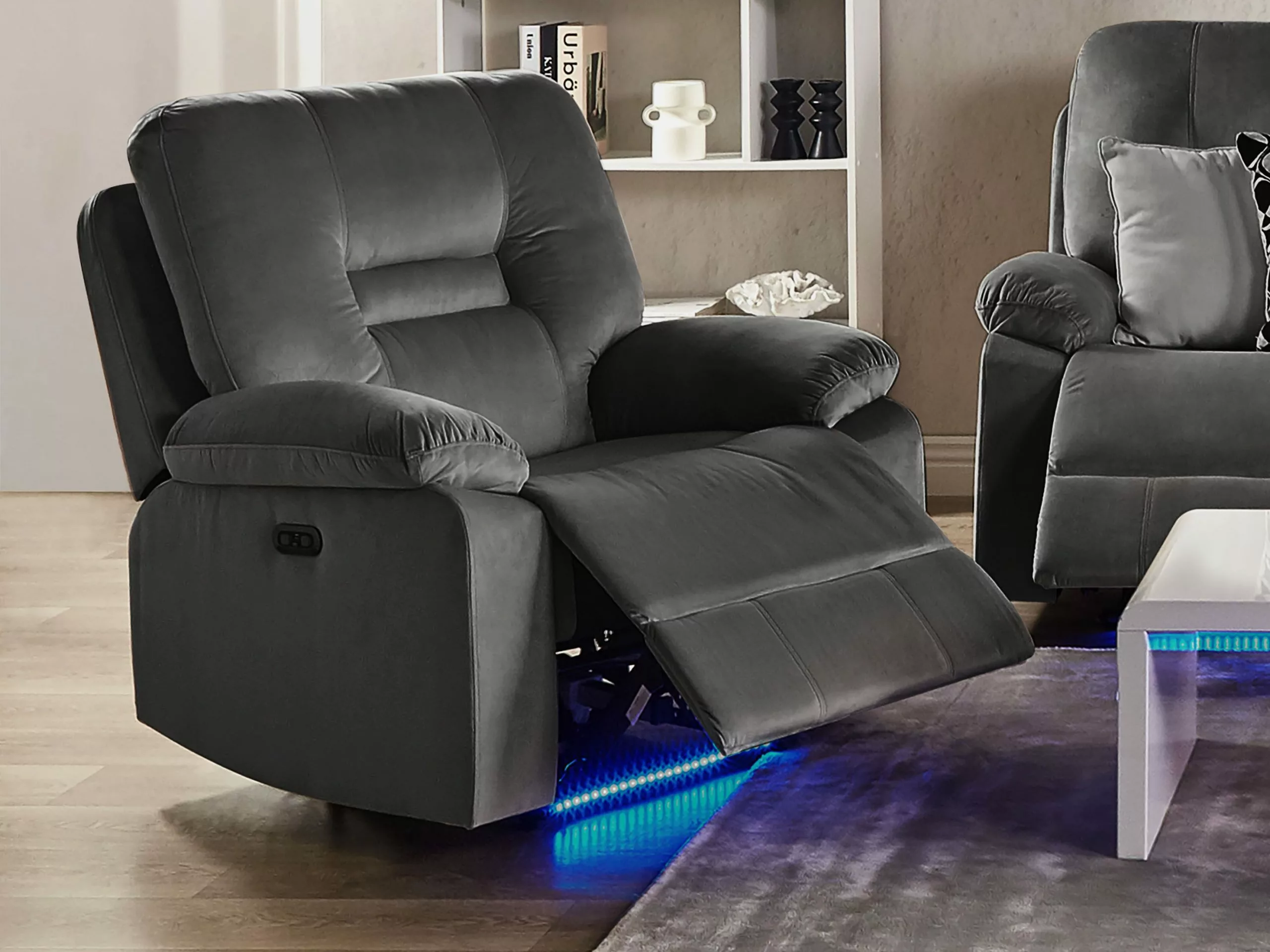 Beliani Sillón LED Reclinable De Terciopelo Gris Oscuro BERGEN 4 Beliani Sillón LED Reclinable De Terciopelo Gris Oscuro BERGEN - Imagen 2