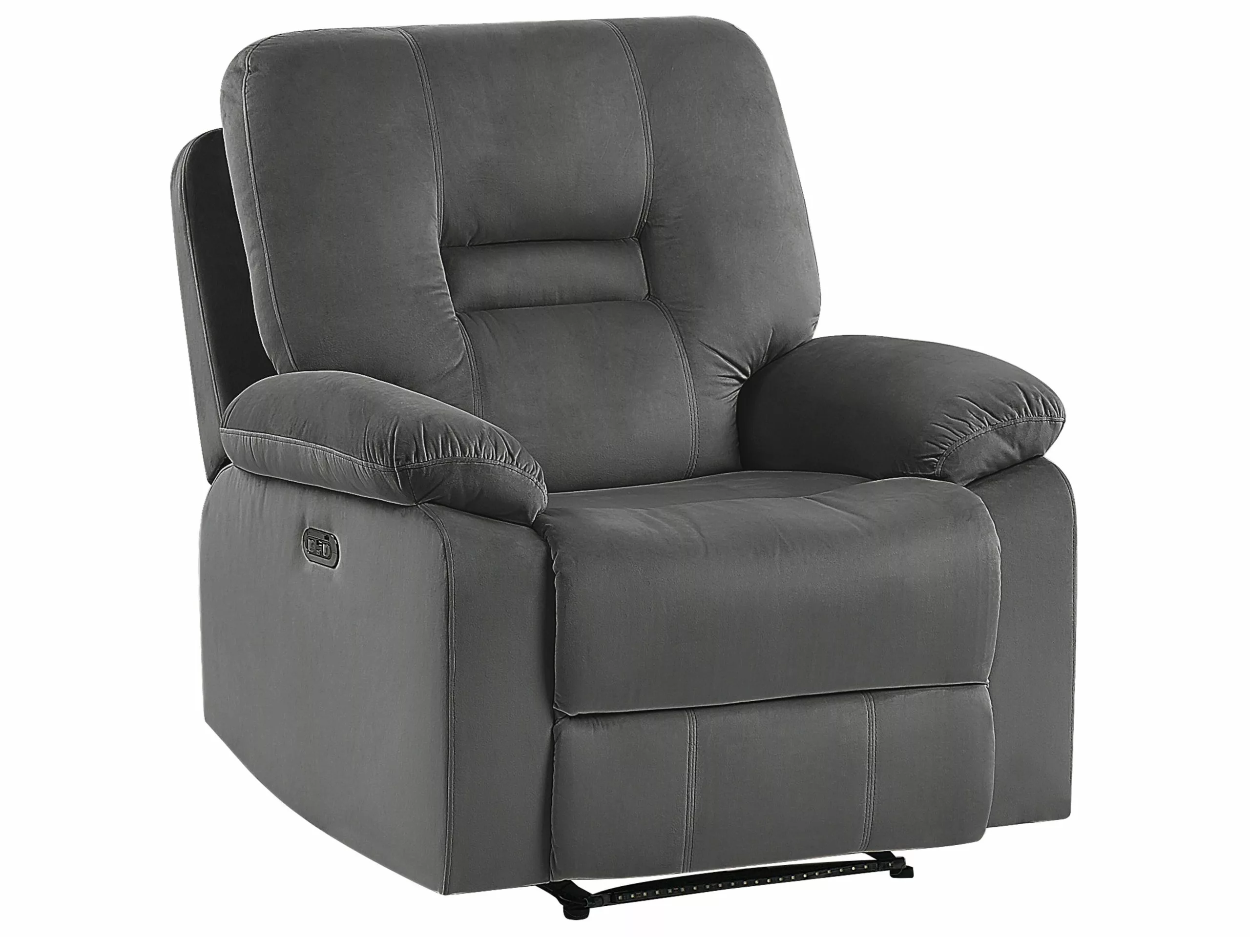 Beliani Sillón LED Reclinable De Terciopelo Gris Oscuro BERGEN 3 Beliani Sillón LED Reclinable De Terciopelo Gris Oscuro BERGEN