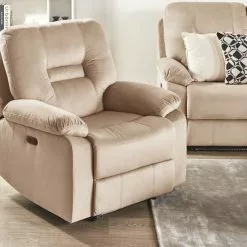 Beliani Sillón LED Reclinable De Terciopelo Beige Arena BERGEN -Sillas Ventas undef src sa picid 837291 type whitesh image scaled