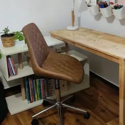 Beliani Silla De Oficina De Piel Sintética Marrón/plateado MARIBEL -Sillas Ventas undef src sa picid 838270 type whitesh image scaled