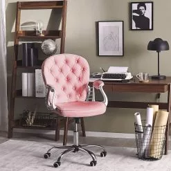 Beliani Silla De Oficina Reclinable De Piel Sintética Rosa/plateado/negro PRINCESS -Sillas Ventas undef src sa picid 839661 type whitesh image scaled