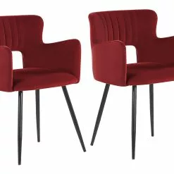 Beliani Conjunto De 2 Sillas De Comedor De Terciopelo Rojo Oscuro/negro SANILAC