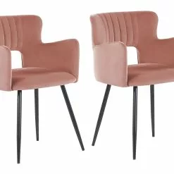 Beliani Conjunto De 2 Sillas De Comedor De Terciopelo Rosa Pastel/negro SANILAC