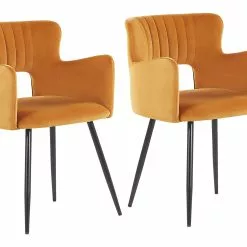 Beliani Conjunto De 2 Sillas De Comedor De Terciopelo Naranja/negro SANILAC