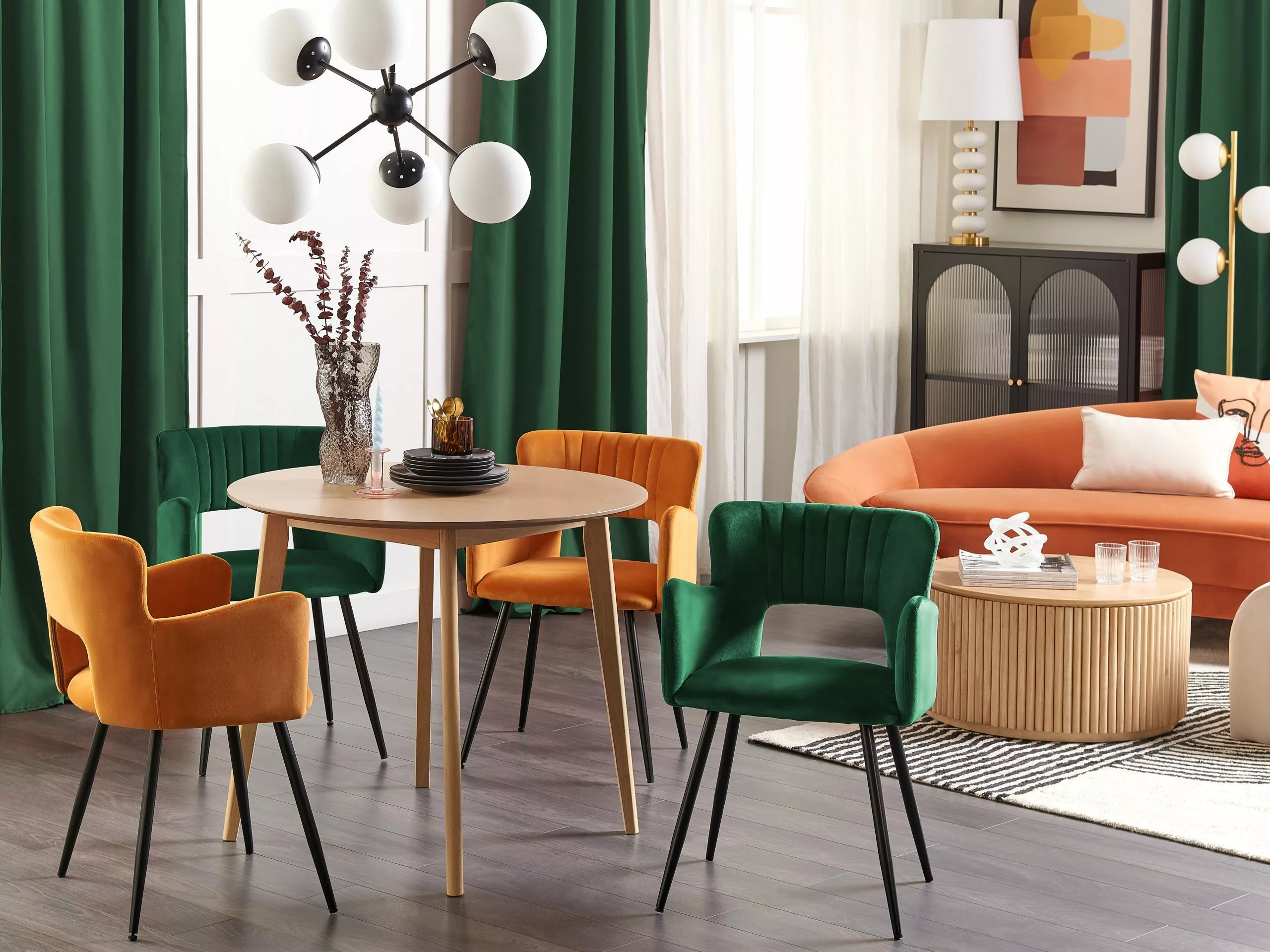 Beliani Conjunto De 2 Sillas De Comedor De Terciopelo Verde Esmeralda/negro SANILAC - Imagen 2