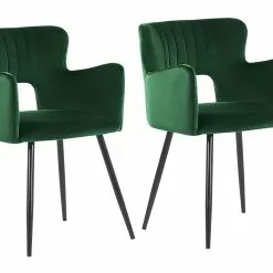 Beliani Conjunto De 2 Sillas De Comedor De Terciopelo Verde Esmeralda/negro SANILAC
