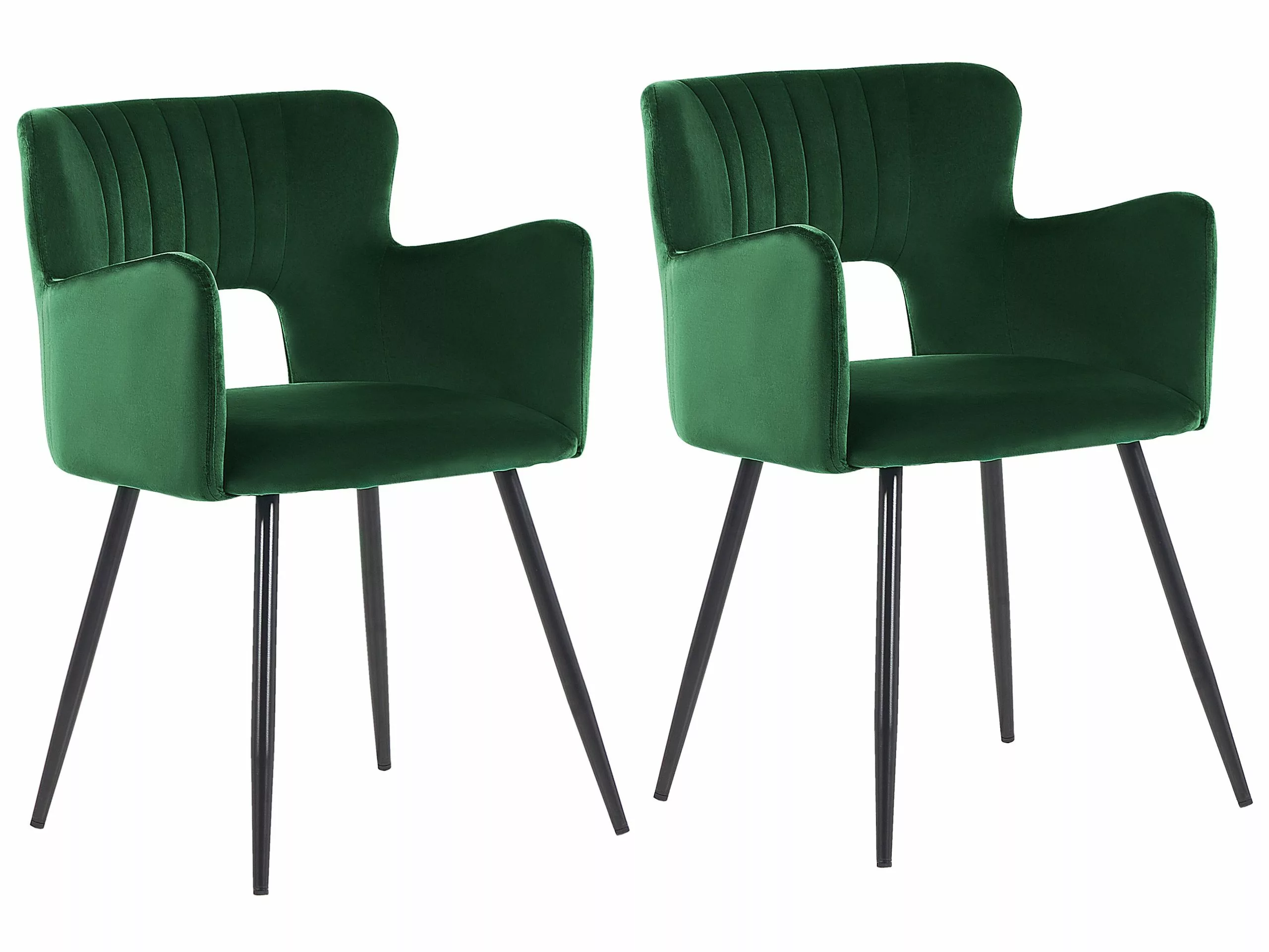 Beliani Conjunto De 2 Sillas De Comedor De Terciopelo Verde Esmeralda/negro SANILAC