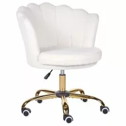 Beliani Silla De Oficina De Bouclé Blanco/dorado/negro MONTICELLO II