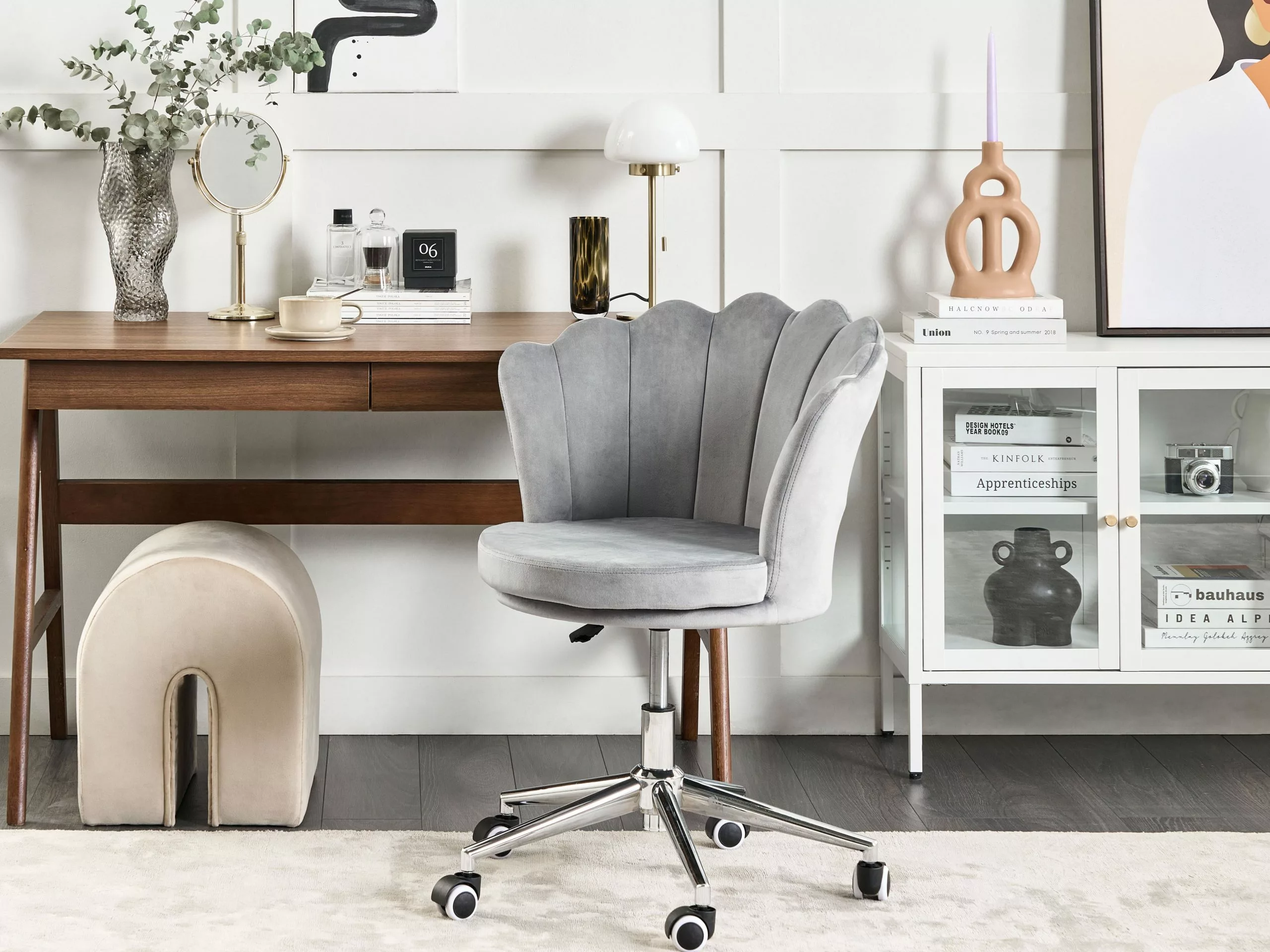 Beliani Silla De Oficina De Terciopelo Gris/negro/plateado MONTICELLO 4 Beliani Silla De Oficina De Terciopelo Gris/negro/plateado MONTICELLO - Imagen 2