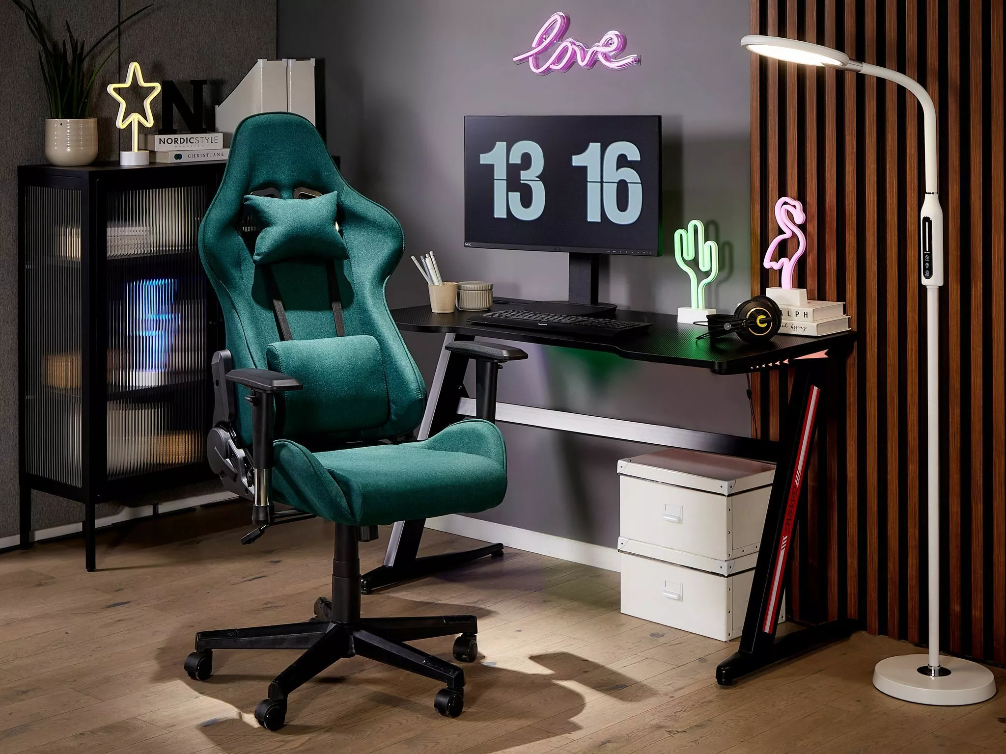 Beliani Silla De Oficina De Poliéster Verde Oscuro/negro WARRIOR - Imagen 2